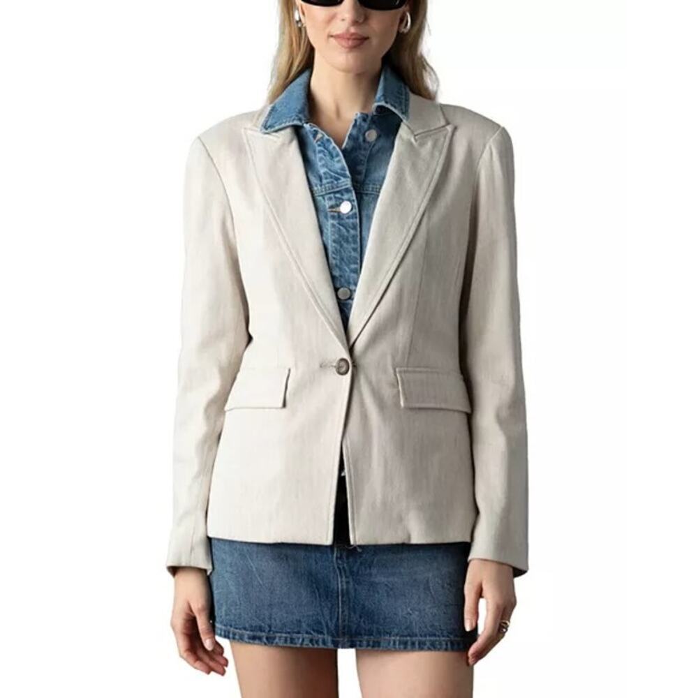 Blue Revival – Dual-Fabric Blazer – Sand with Denim Collar Insert – Size Small - Picture 6 of 10
